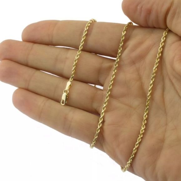 Real Solid Gold Rope Chain Diamond Cut 3MM 20”